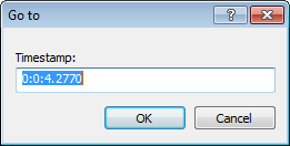 Über diesen Dialog können Zeitstempel direkt eingegeben und gesucht werden. Der Dialog kann auch über die Tastenkombination Strg+G geöffnet werden.